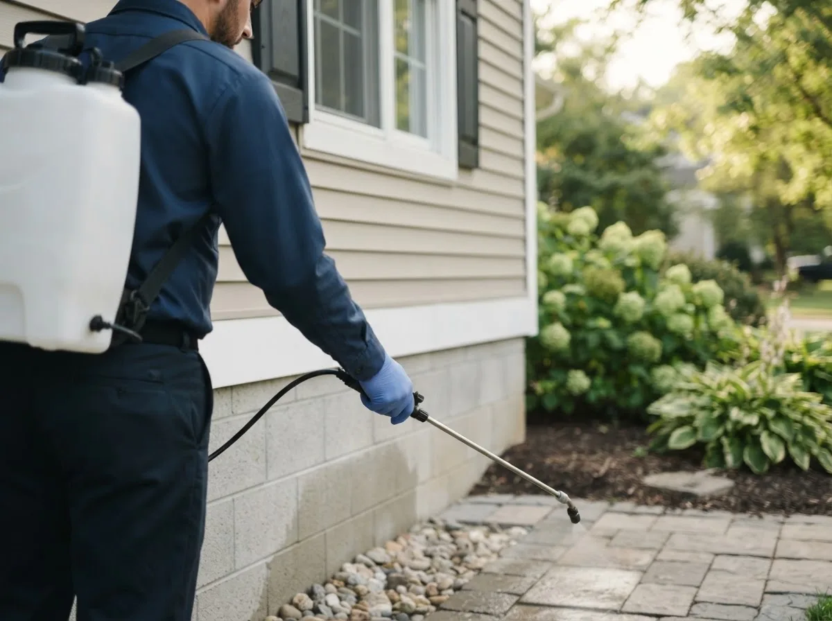 Pest control technician inspecting a home in Russellville, TN
